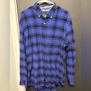 Tommy Hilfiger Men's Casual Blue and Black Plaid Shirt